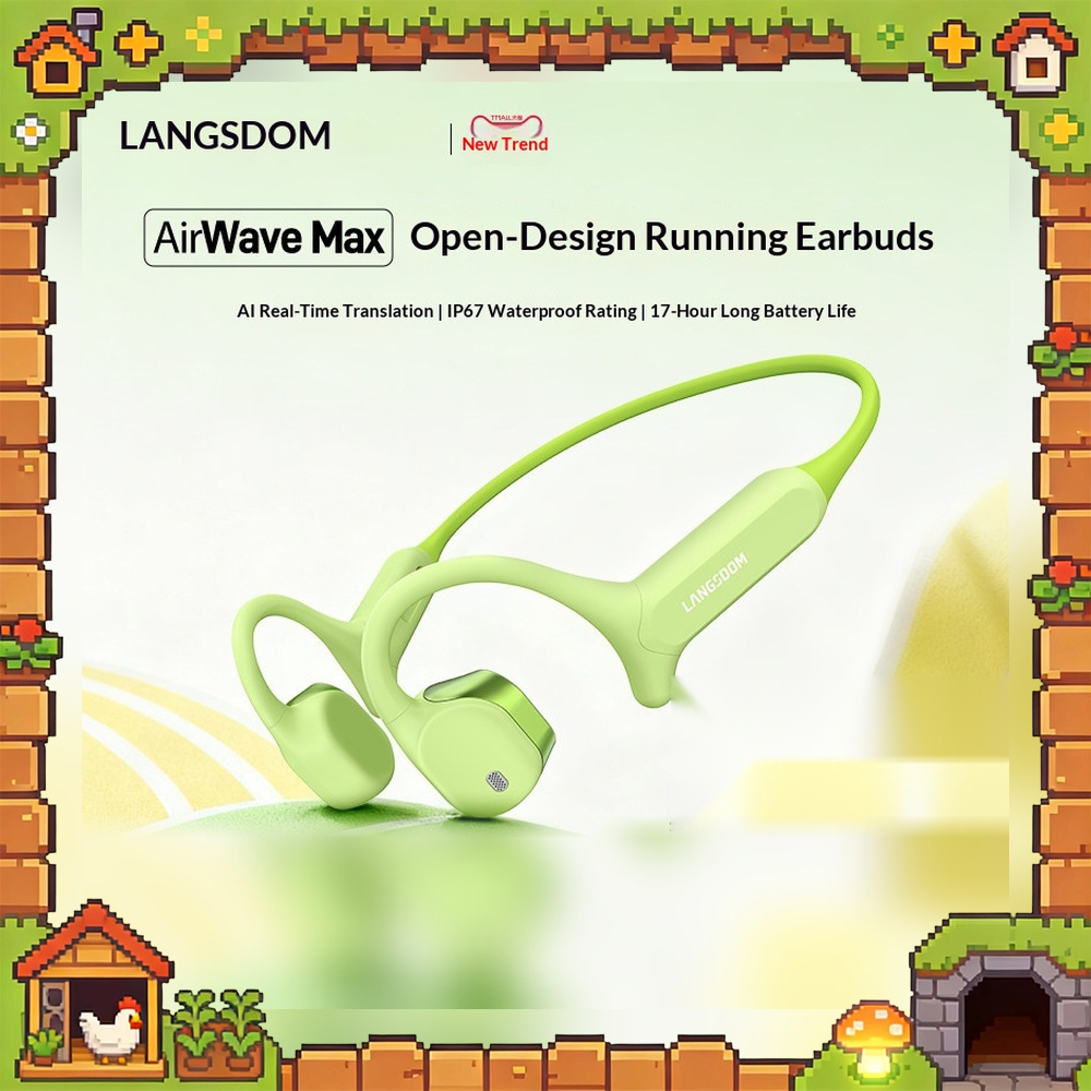 Air Conduction Open Ear Running Earbuds - LANGSDOM AirWave Max オープンイヤー型 Bluetooth ヘッドホン。ワイヤレスで、空気伝導方式を採用したスポーツ用イヤホン。ランニングやサイクリングに最適。