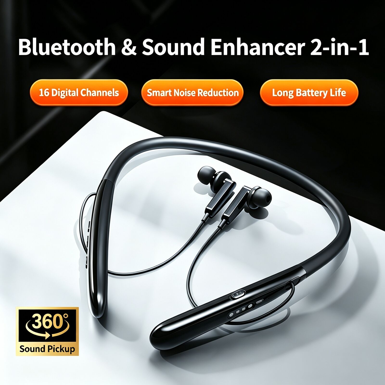 Bone Conduction Hearing Aid Amplifier - ワンタッチで切り替え可能なデュアルモード、首掛け式、Bluetoothヘッドセット、集音機能付き、スマートノイズキャンセリング、音量増幅機能搭載、高齢者向けイヤホン。