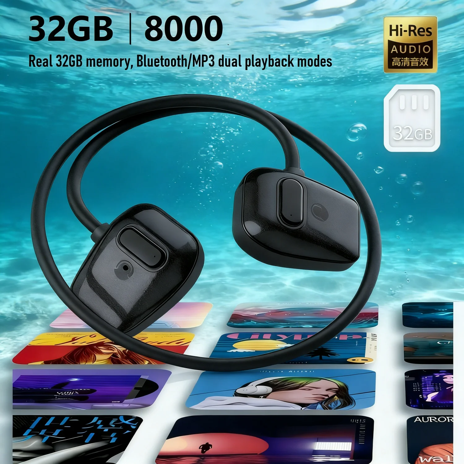 Swimming Bone Conduction Earphones Ip68 Mp3 - 骨伝導Bluetoothヘッドホン、32GBメモリMP3内蔵、IP68防水、15g軽量、耳掛け式イヤホン、水泳用