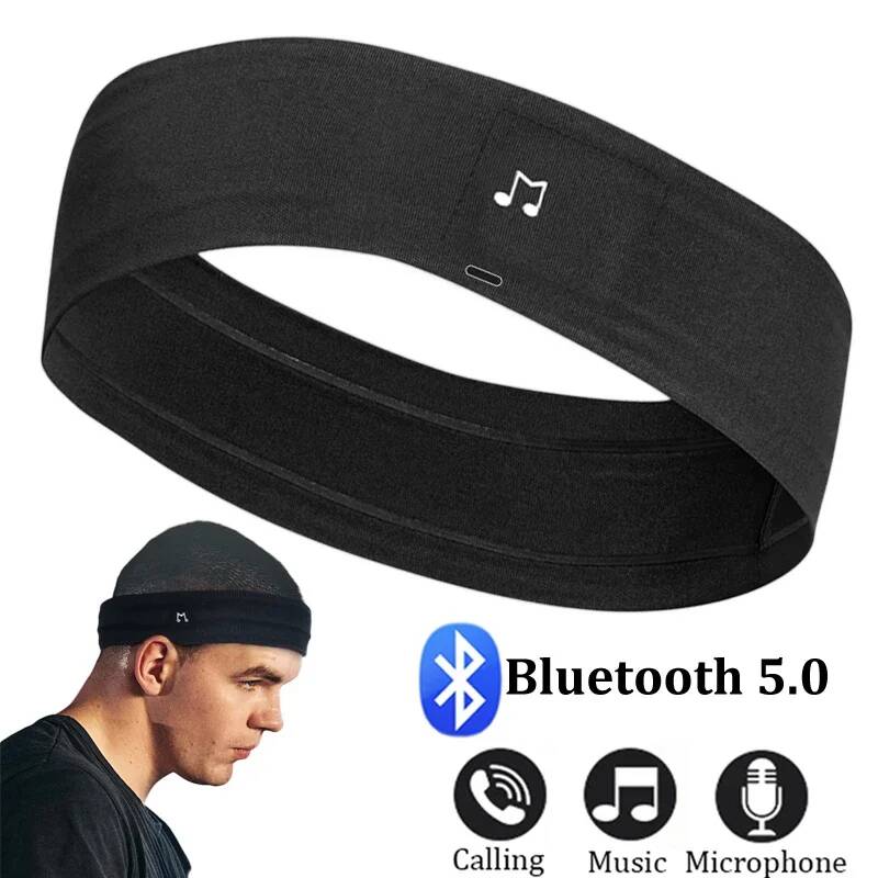 Sports Headband With Bone Conduction - Bluetooth スポーツヘッドバンドワイヤレス睡眠用ヘッドフォン音楽カバーイヤーガイドなし汗止めバンドヘッドフォンマイク付きフィットネスランニング用