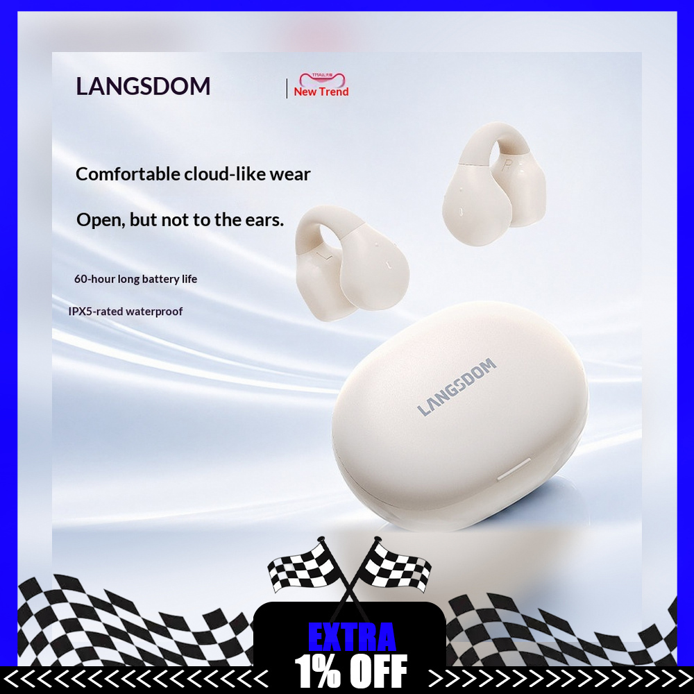 Air Conduction Open Ear Running Earbuds - LANGSDOM TS03PRO オープンイヤー型クリップ式Bluetoothヘッドホン。ワイヤレスで、空気伝導方式を採用したスポーツイヤホン。ランニングやトレーニングに最適。