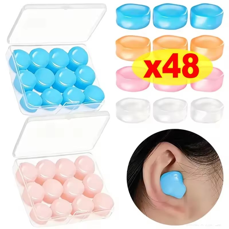 Waterproof Swimming Earplugs Silicone - ソフトシリコン耳栓、ワックス耳栓、再利用可能なノイズキャンセリングジェル耳栓、防水イヤホン、睡眠、飛行、水泳用