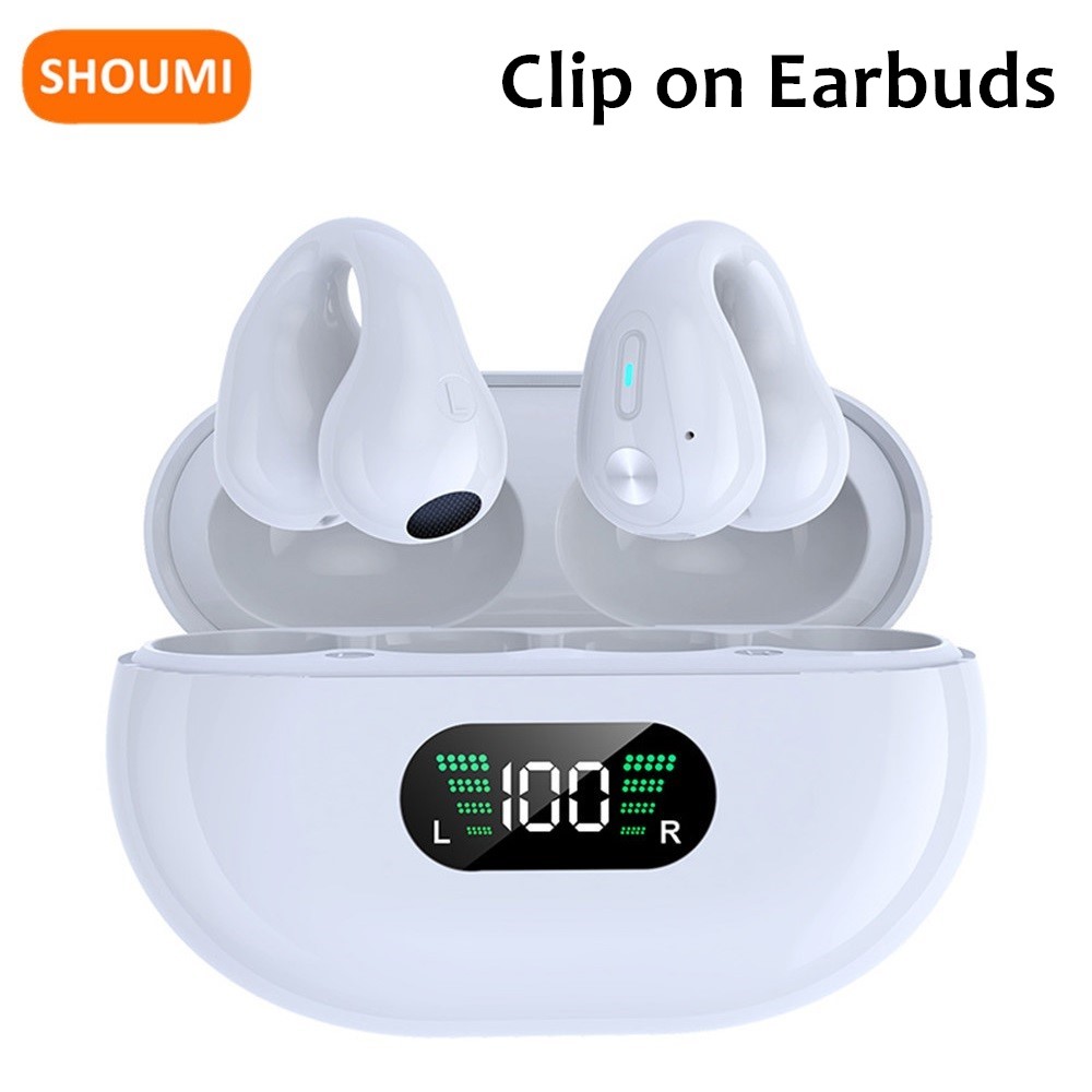 Silicone Ear Hooks Sports Headphones - Shoumi ワイヤレスイヤークリップ骨伝導ヘッドフォン Fone Bluetooth 5.3 クリップオンイヤーイヤリングスポーツイヤホンイヤホンフックマイク付き