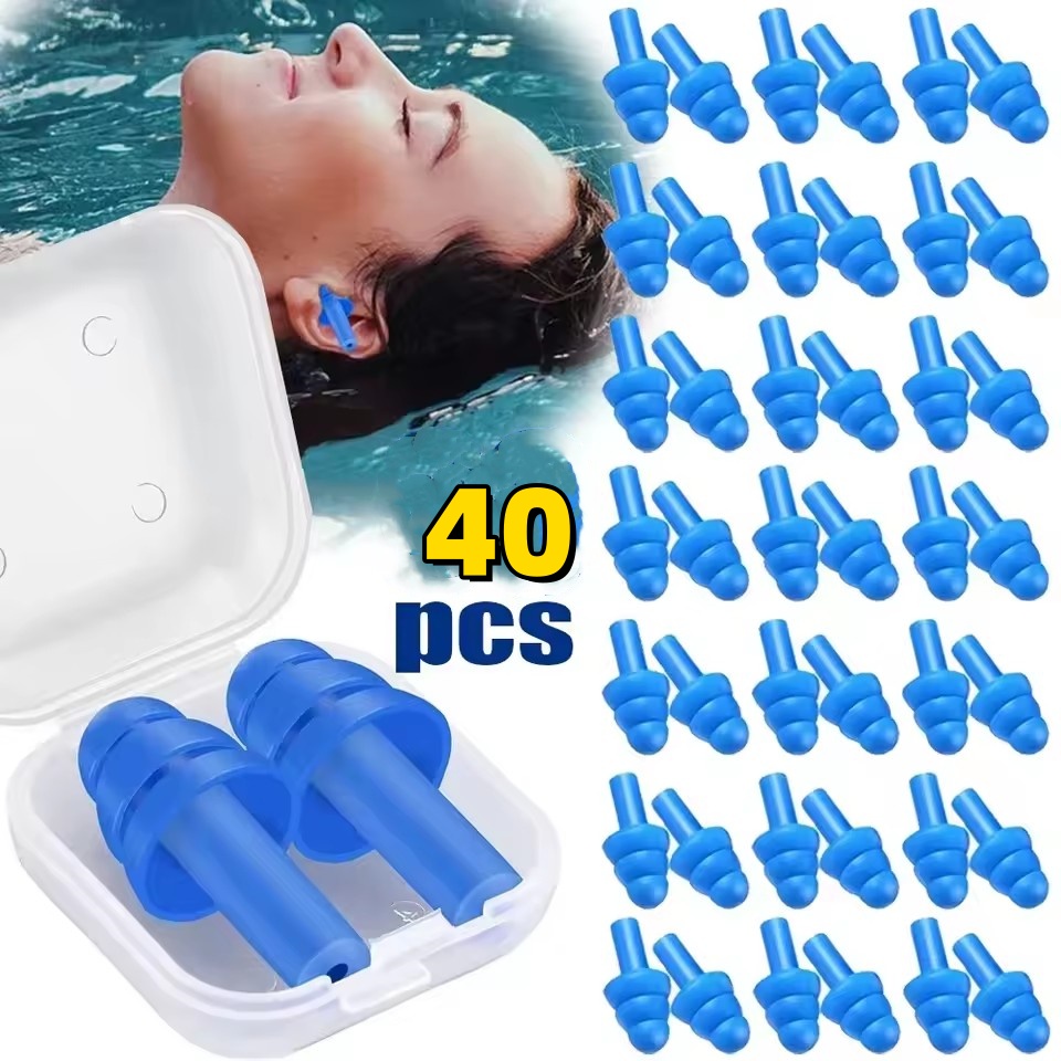 Waterproof Swimming Earplugs Silicone - 再利用可能な防水ソフトシリコン耳栓、ノイズリダクション睡眠用耳栓、収納ボックス付き、水泳、サーフィン、シュノーケリング用