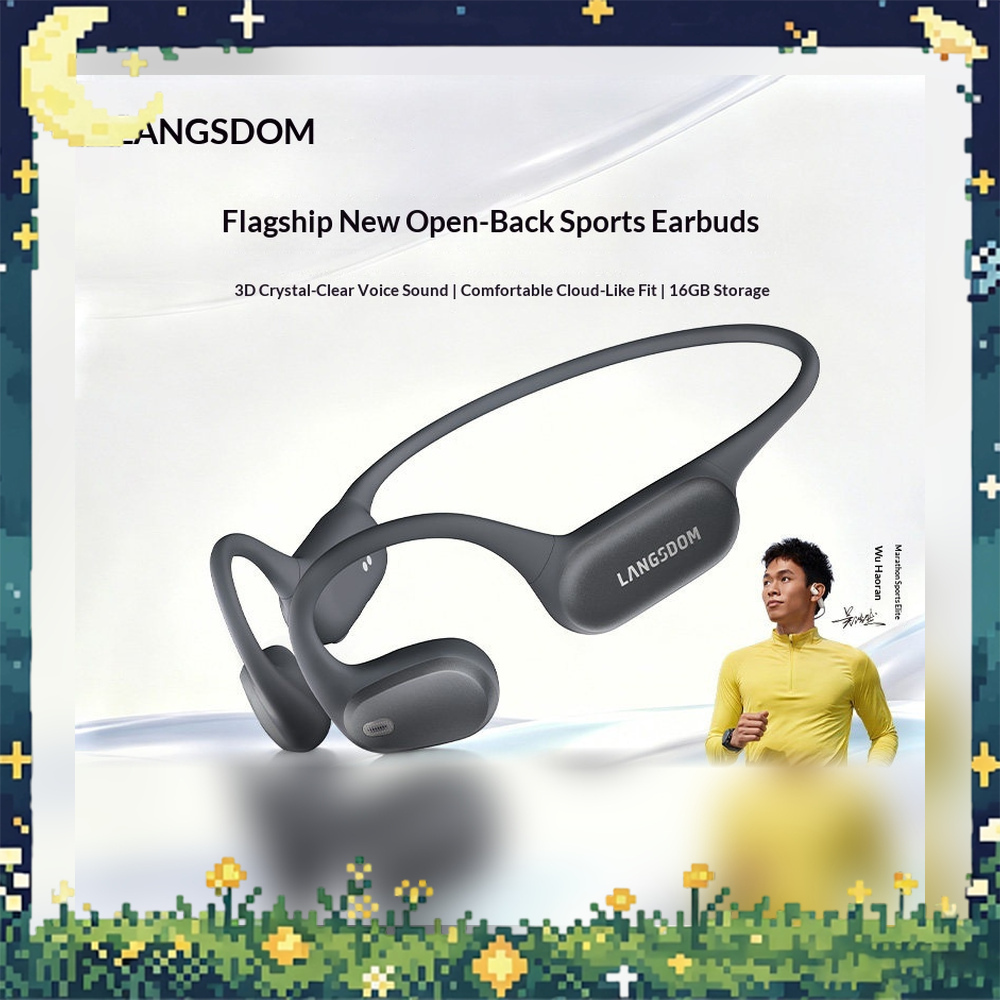 Air Conduction Open Ear Running Earbuds - LANGSDOM BE28 オープンイヤー型 Bluetooth ヘッドホン、ワイヤレス空気伝導式スポーツイヤホン。ランニング、サイクリング、マラソンに最適。ギフトにも。