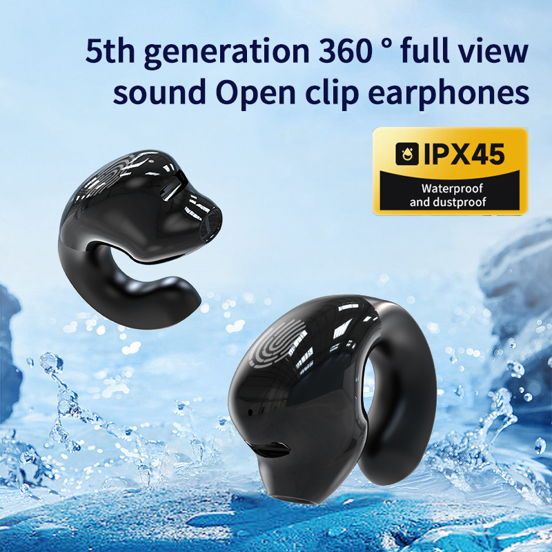 Bone Conduction Headphones Bluetooth 5.3 - TWS ワイヤレス Bluetooth ヘッドフォン骨伝導ヘッドセット HiFi ステレオ音楽耳クリップオン耳イヤリングスポーツイヤフォンマイク付き