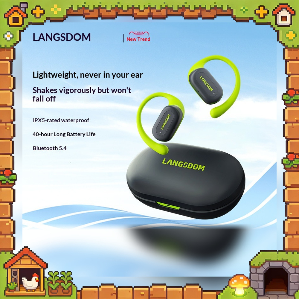 Air Conduction Open Ear Running Earbuds - LANGSDOM TS19 オープンイヤー型 Bluetooth ヘッドホン、ワイヤレス、空気伝導方式、スポーツ用イヤホン、ランニングやトレーニングに最適、ギフトにも。