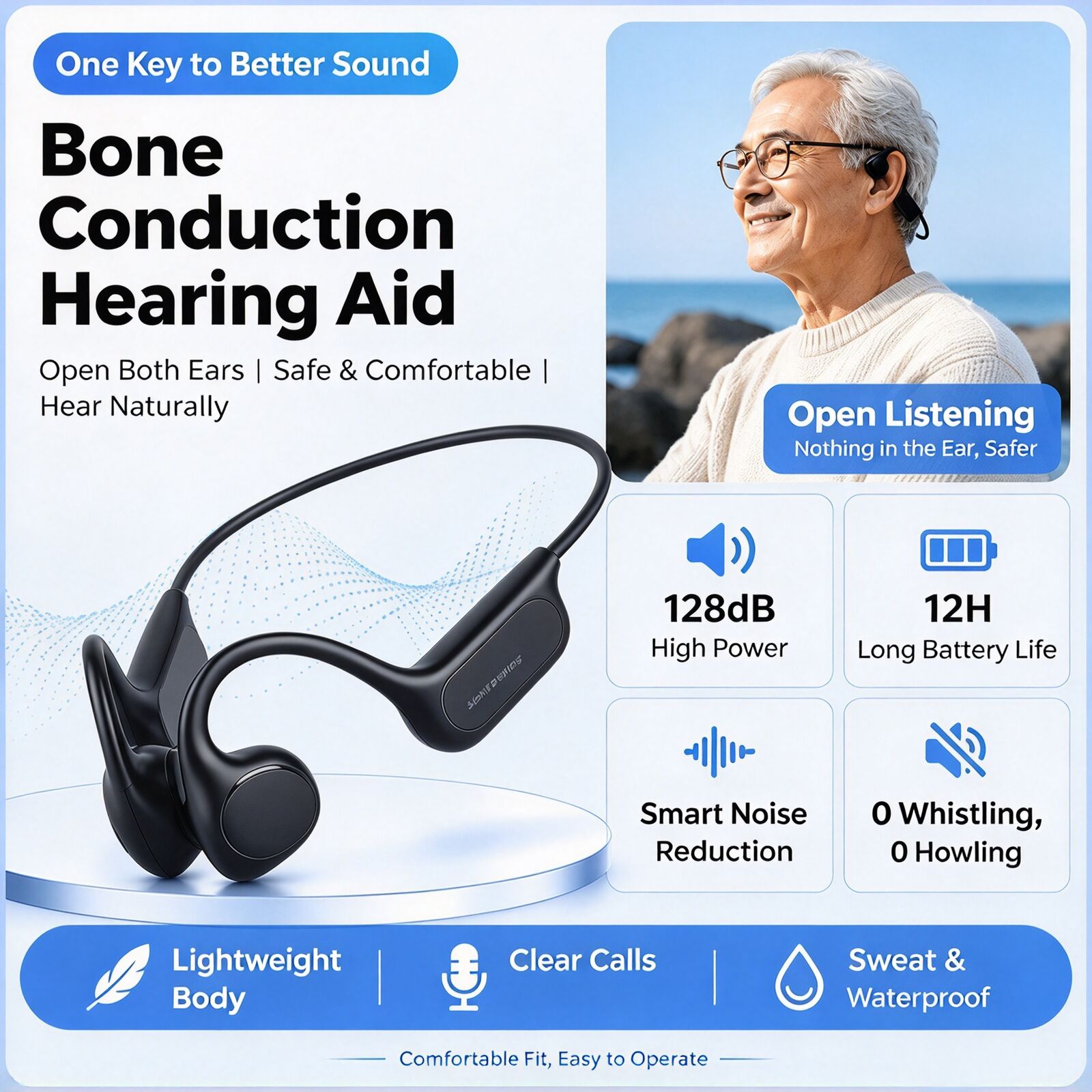 骨伝導イヤホン、Bluetooth 5.4対応、ワイヤレスヘ - Bone Conduction Hearing Aid Amplifier のレビューと価格