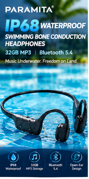 IP68防水対応、骨伝導方式の水泳用ヘッドホン。32GBのM - Swimming Bone Conduction Earphones Ip68 Mp3 のレビューと価格