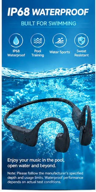 IP68防水対応、骨伝導方式の水泳用ヘッドホン。32GBのM - Swimming Bone Conduction Earphones Ip68 Mp3 のレビューと価格