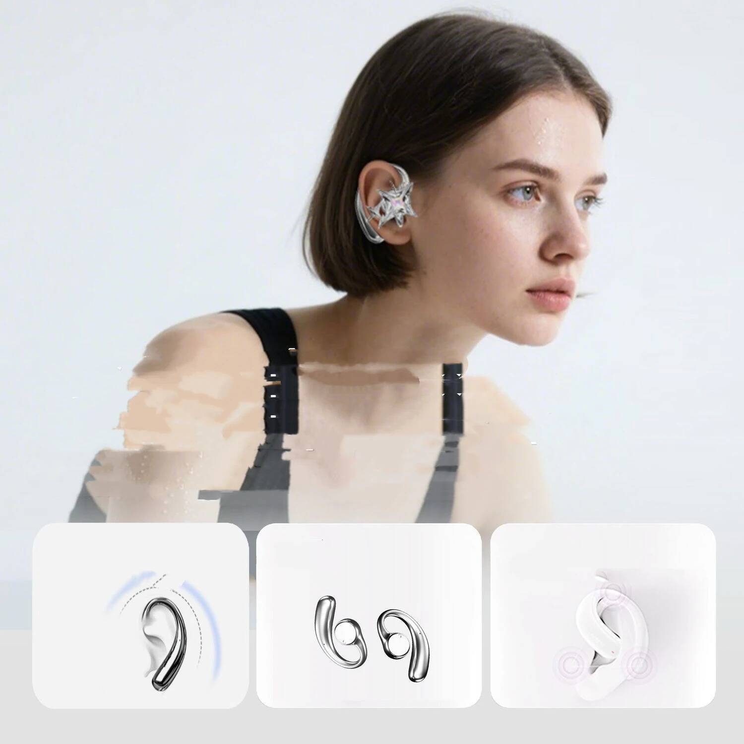 ワイヤレスBluetoothクロームイヤーフックヘッドホン、 - Magnetic Charging Cable Bone Conduction のレビューと価格
