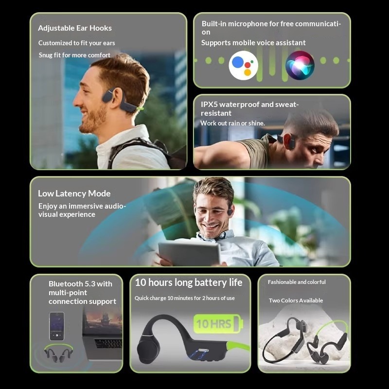 クリエイティブなアウトライナー型防水骨伝導イヤホン、低遅延ワ - Bone Conduction Headphones Bluetooth 5.3 のレビューと価格