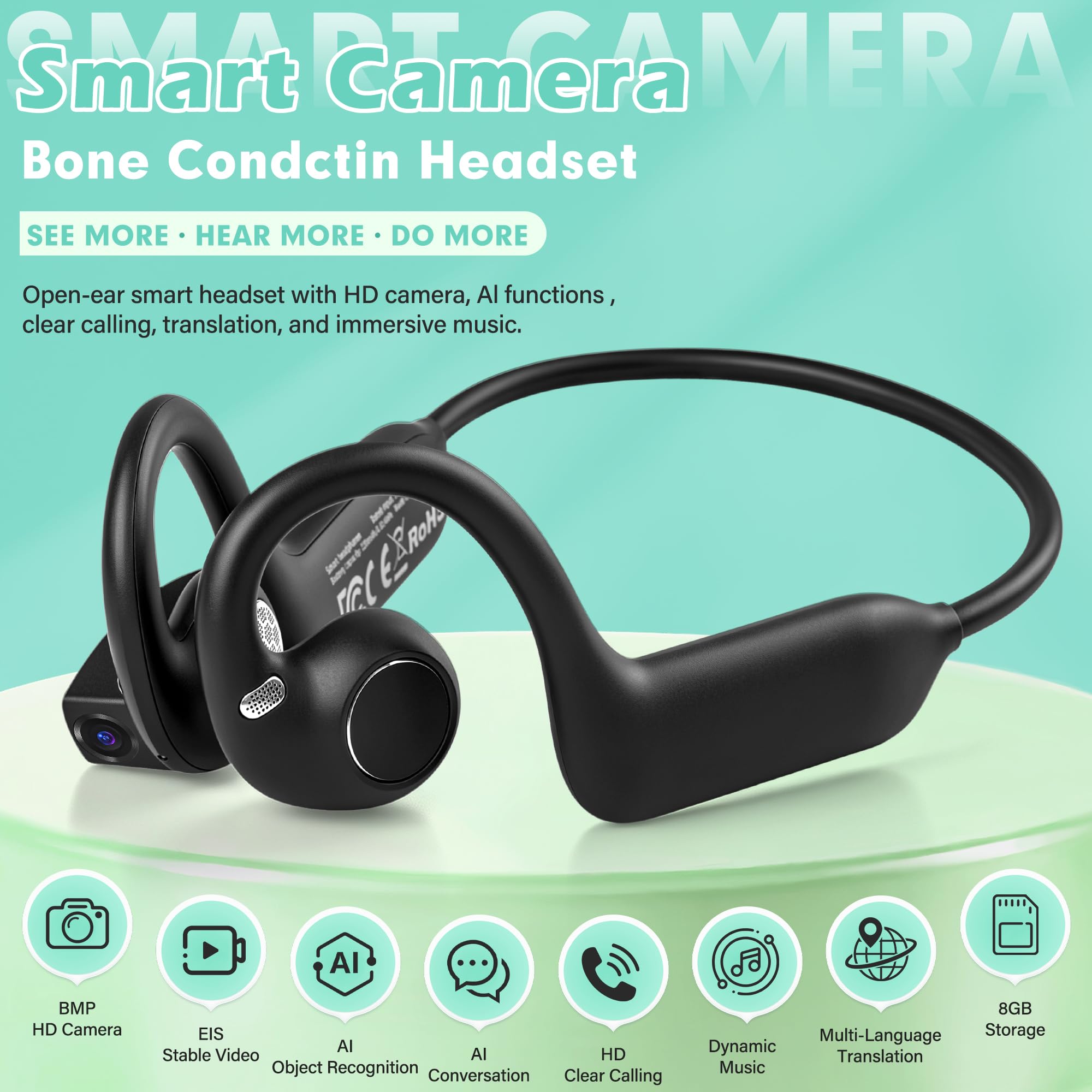 E12 イヤーフック式骨伝導ヘッドホン。AI翻訳機能とHDカ - Bone Conduction Headphones Bluetooth 5.3 のレビューと価格