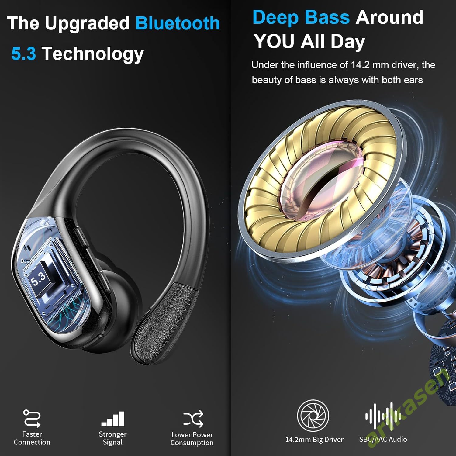 ノイズキャンセル付き防水ワイヤレスヘッドフォン,深みのある低 - Silicone Ear Hooks Sports Headphones のレビューと価格