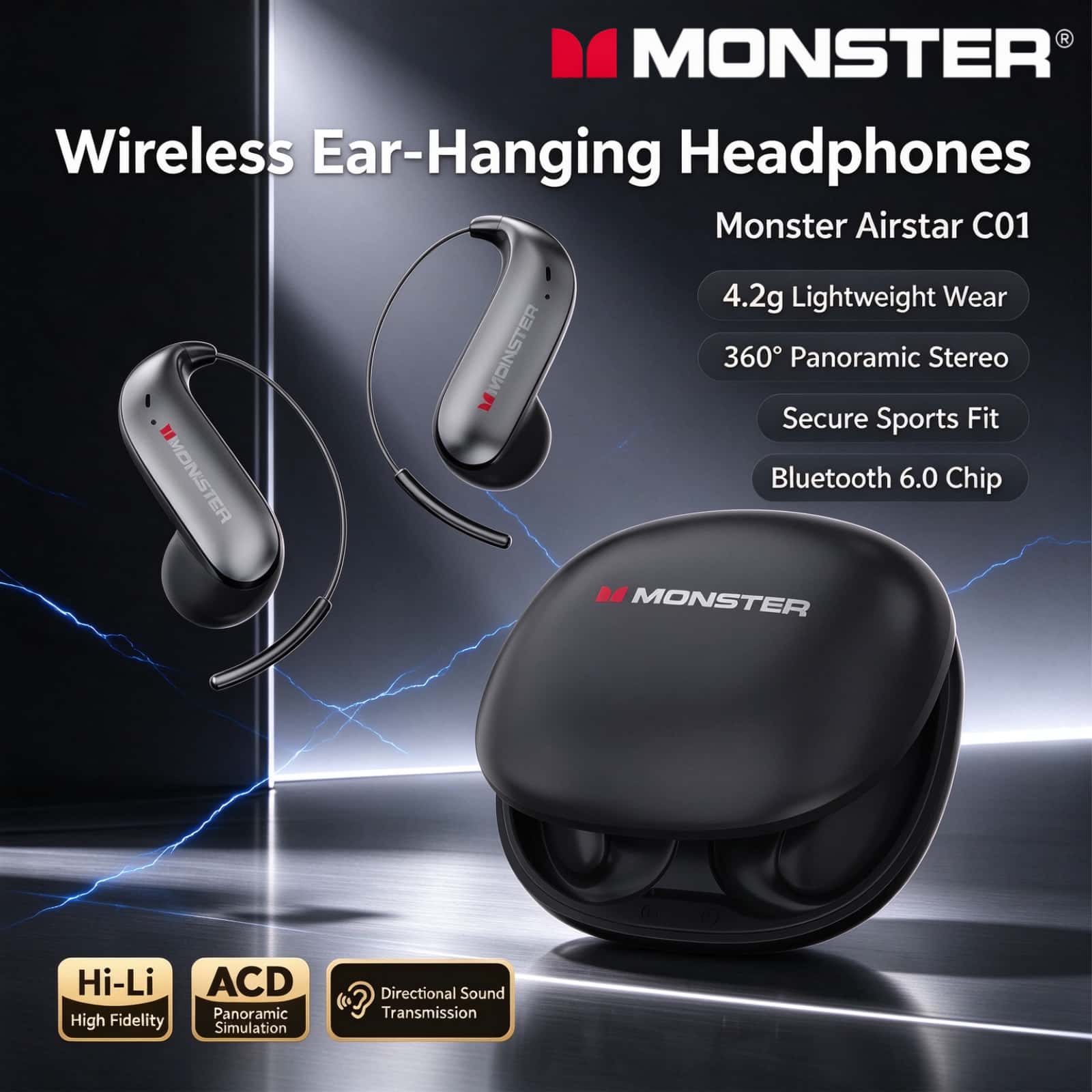 Monster C01 スポーツイヤホン オープンイヤーフッ - Silicone Ear Hooks Sports Headphones のレビューと価格