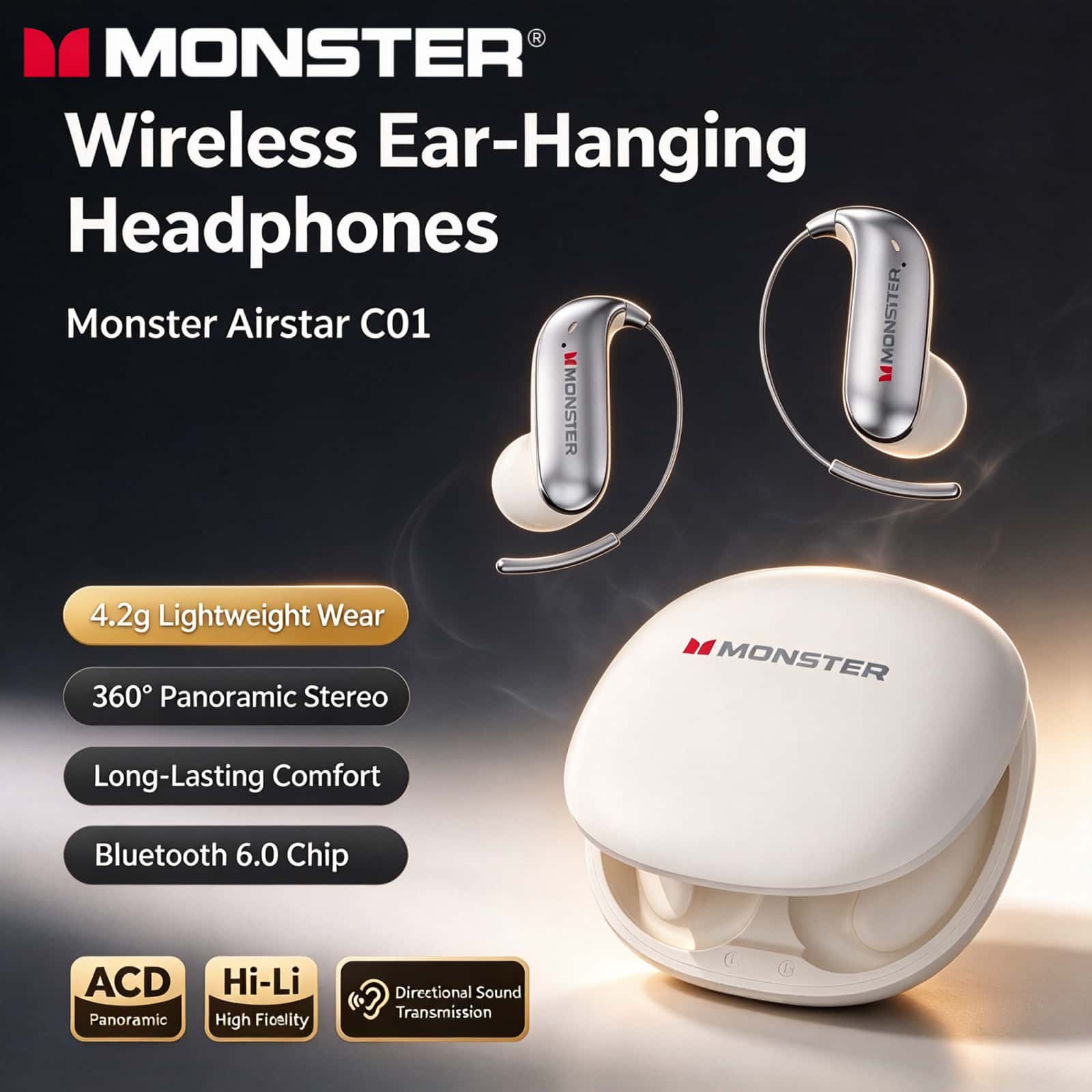 Monster C01 スポーツイヤホン オープンイヤーフッ - Silicone Ear Hooks Sports Headphones のレビューと価格
